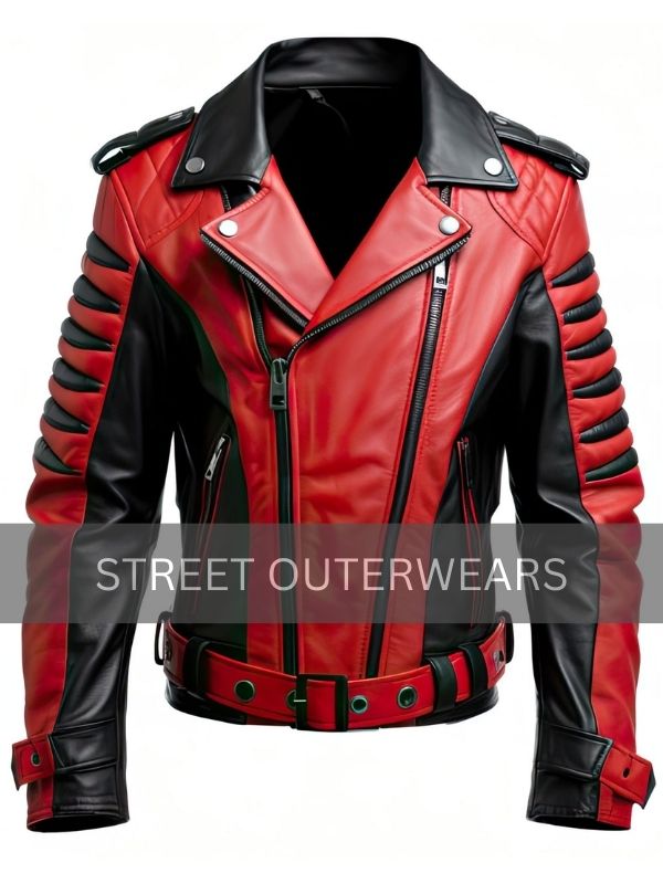 Black With Red Spotting Biker’s Jacket Men top