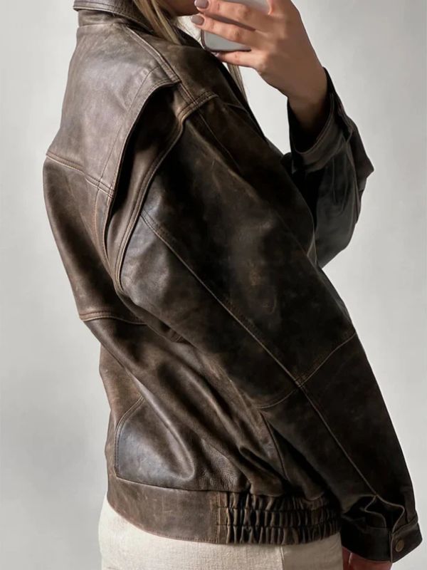 Leather Jacket Oversized Leather Jacket Vintage 90s Brown on sale Beige Size Small