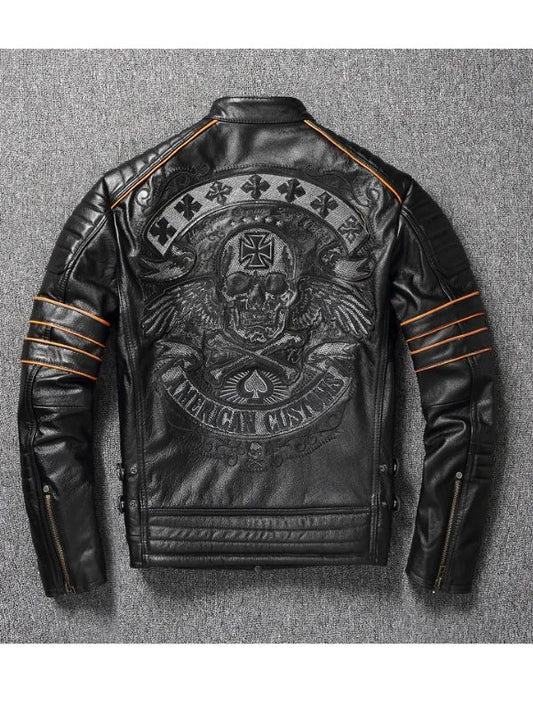 Urban Baron Skull Black Leather Jacket