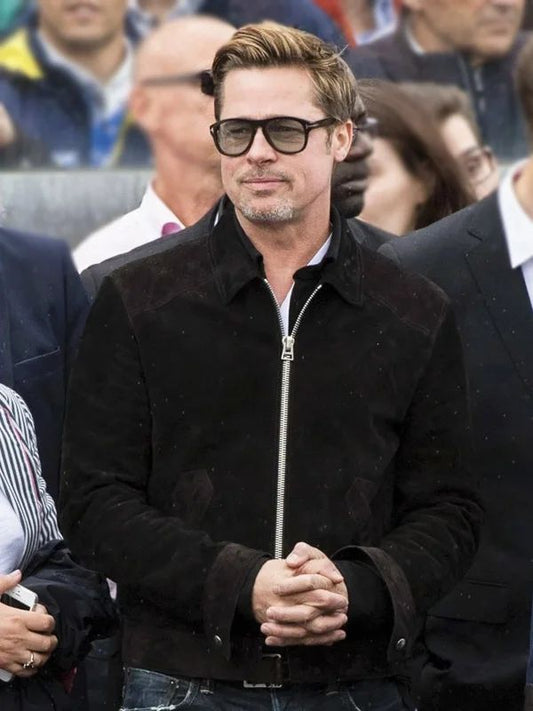 F1 Brad Pitt Black Suede Leather Jacket