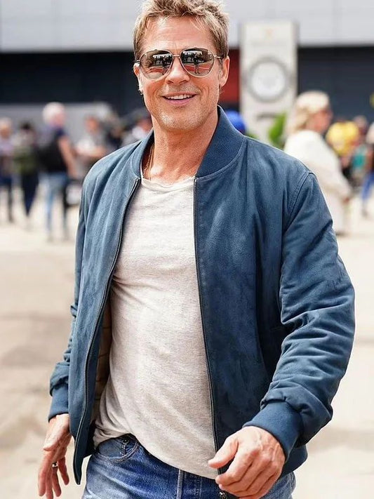 Brad Pitt F1 Blue Suede Leather Jacket