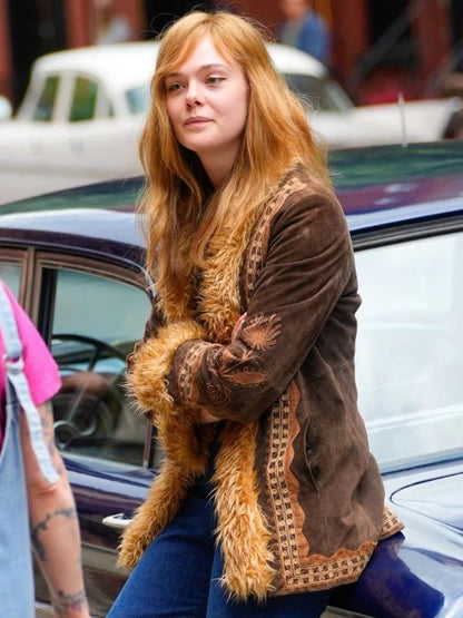 Elle Fanning A Complete Unknown Brown Suede Jacket