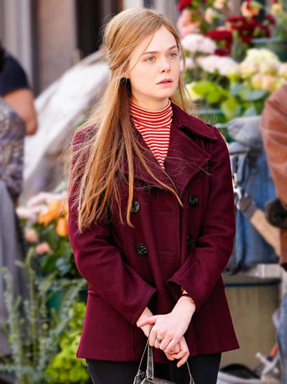 Sylvie Russo A Complete Unknown Elle Fanning Maroon Pea Coat