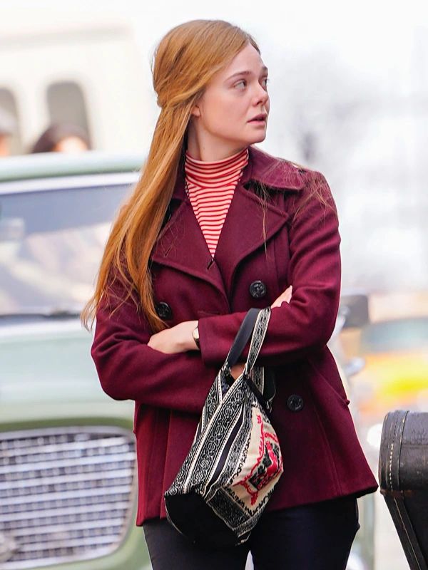 Sylvie Russo A Complete Unknown Elle Fanning Maroon Pea Coat