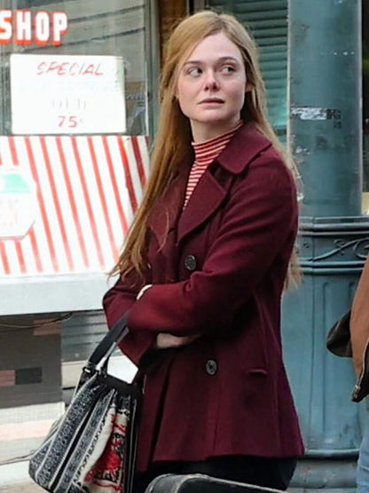 Sylvie Russo A Complete Unknown Elle Fanning Maroon Pea Coat