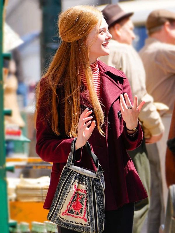 Sylvie Russo A Complete Unknown Elle Fanning Maroon Pea Coat