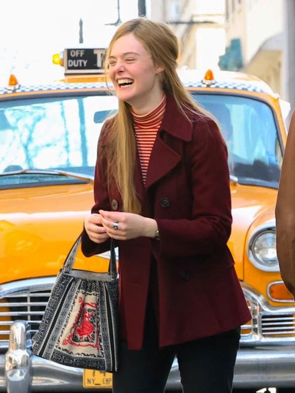 Sylvie Russo A Complete Unknown Elle Fanning Maroon Pea Coat