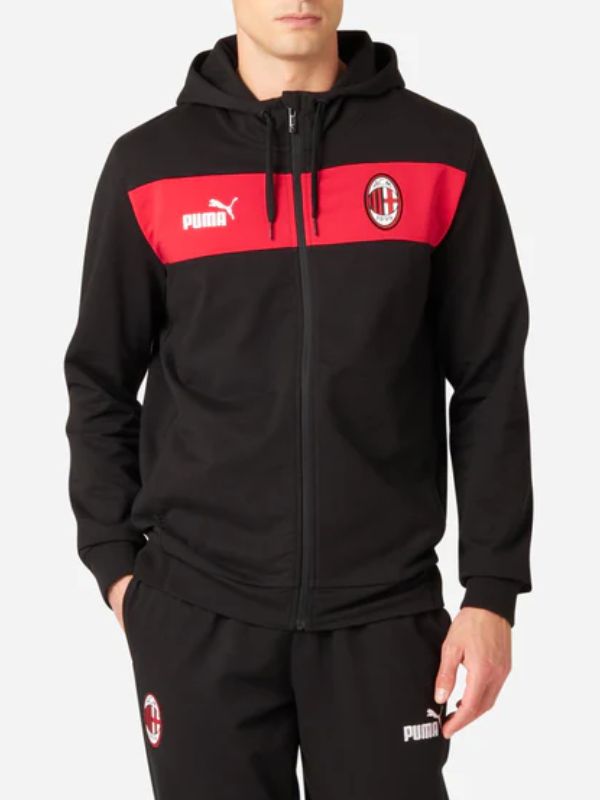 Ac Milan Fully-Zippered Hooded Black Jacket