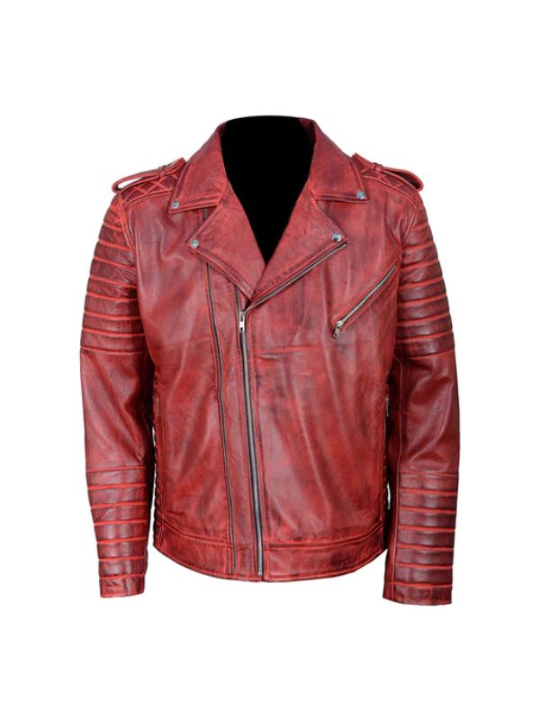 Antique Red Quilted Biker Leather Jacket - Sale Now