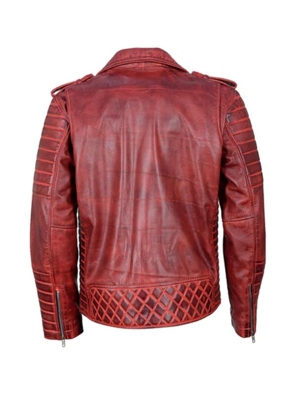 Antique Red Quilted Biker Leather Jacket - Sale Now