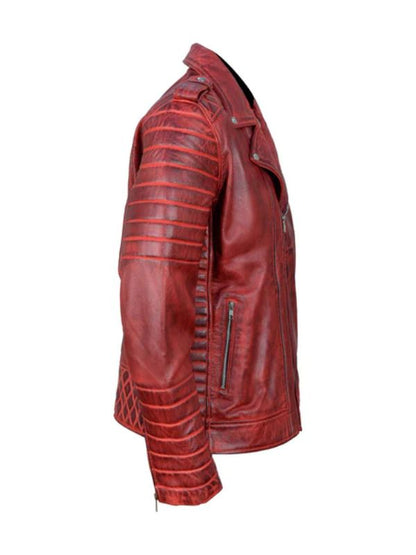 Antique Red Quilted Biker Leather Jacket - Sale Now