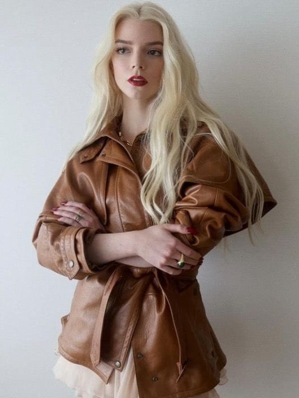 Anya Taylor-Joy Brown Cropped Leather Coat