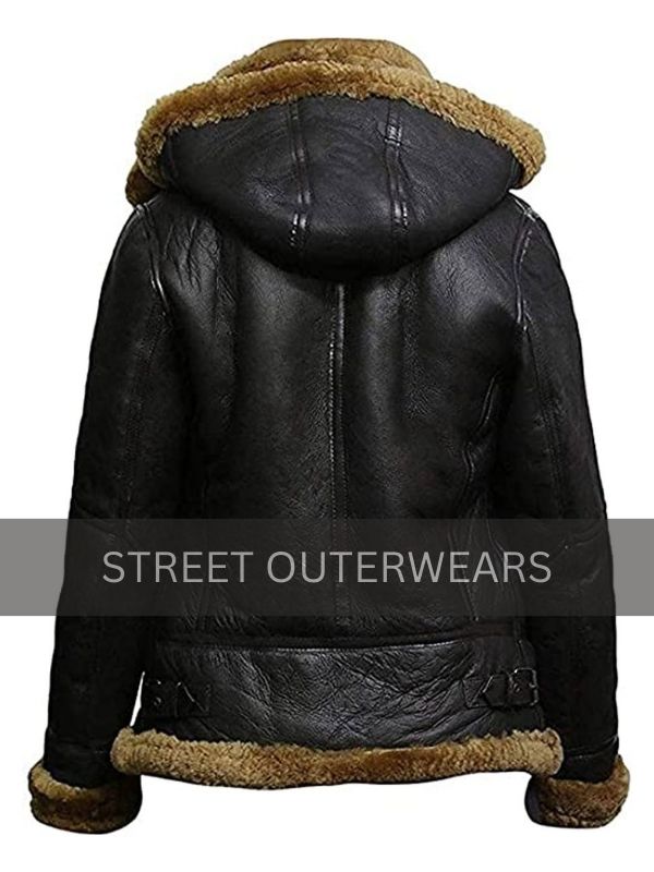 B3 Fur Black Genuine Leather Aviator Flight Jacket 