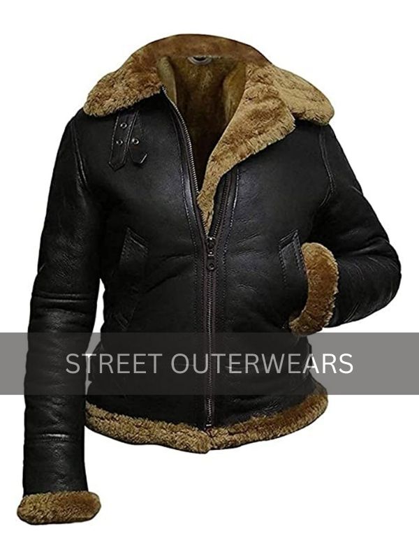 B3 Fur Black Genuine Leather Aviator Flight Jacket 