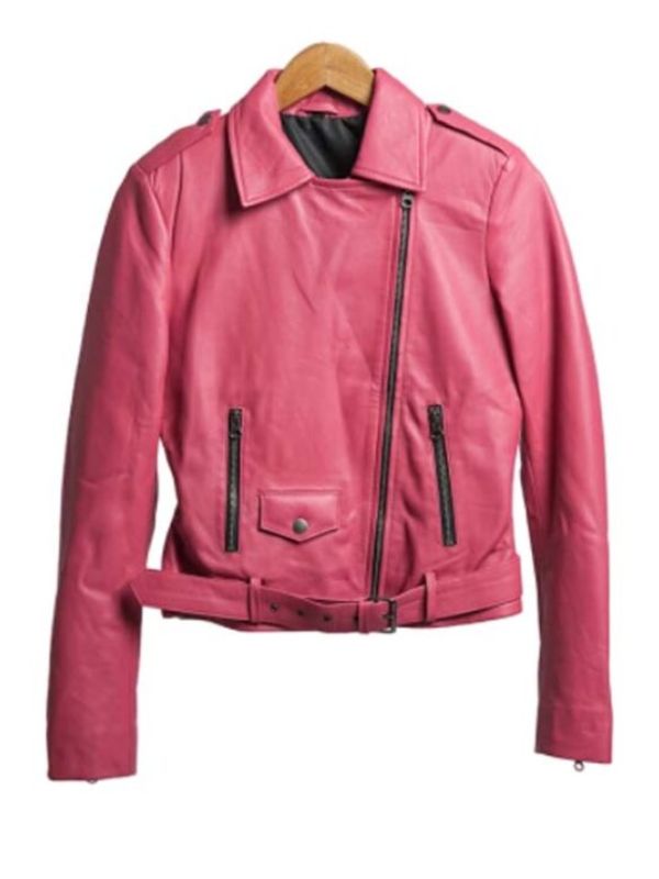 Barbie Pink Biker Style Leather Jacket for Women - Free Delivery