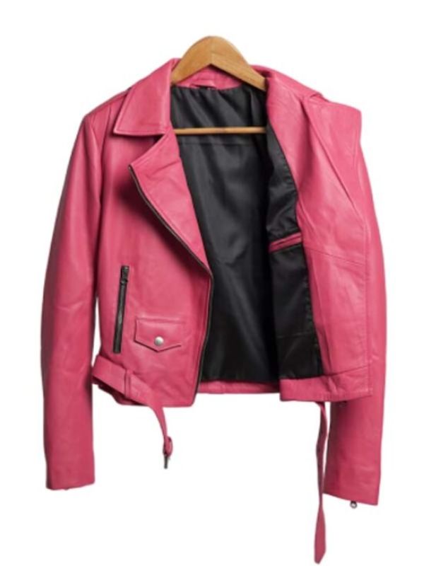 Barbie Pink Biker Style Leather Jacket for Women - Free Delivery