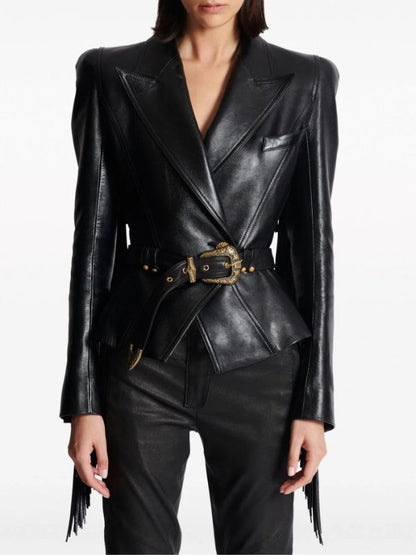 Beyonce Knowles Biker Black Fringe Leather Jacket