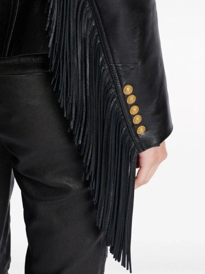Beyonce Knowles Biker Black Fringe Leather Jacket