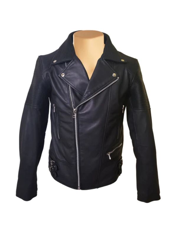 Brett's Biker Style Black Leather Jacket - Free Shipping