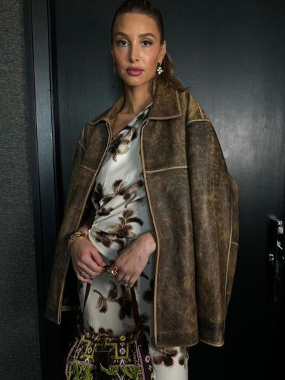 Whitney Port Brown Distressed Oversized Jacket 