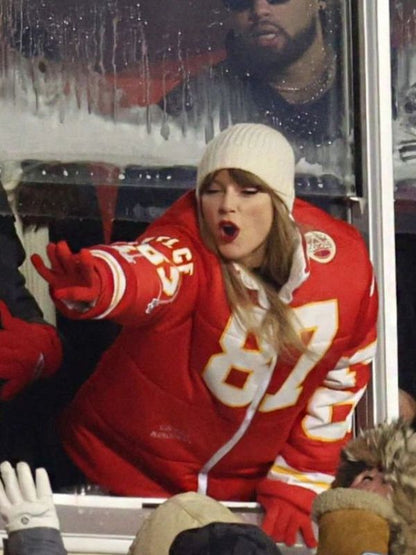 Chiefs Taylor Swift Kelce Red Puffer Jacket - Sale