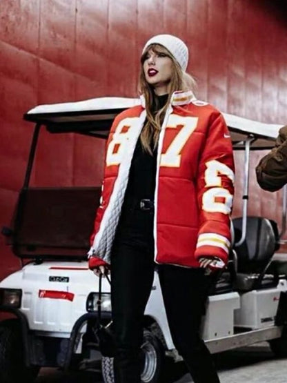 Chiefs Taylor Swift Kelce Red Puffer Jacket - Sale