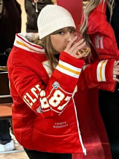 Chiefs Taylor Swift Kelce Red Puffer Jacket - Sale