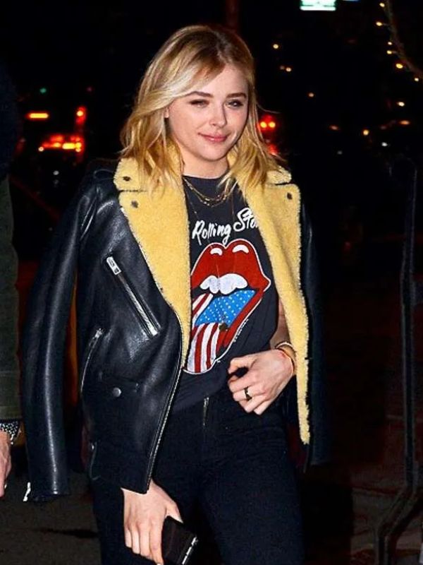 Chloe Grace Moretz Street Style Black Leather Jacket