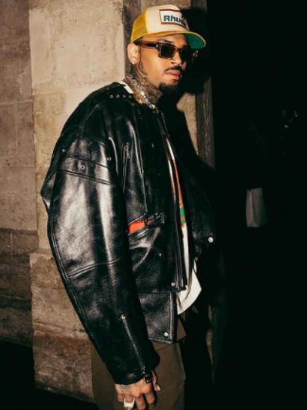Chris Brown Oversized Black Leather Jacket