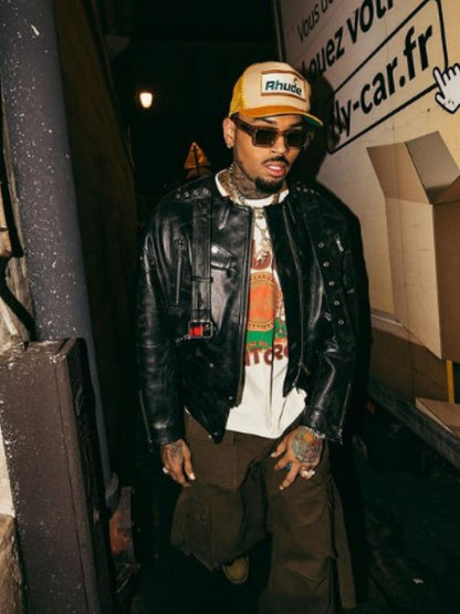 Chris Brown Oversized Black Leather Jacket