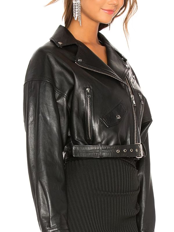 Leonie Hanne Short Body Black Leather Jacket