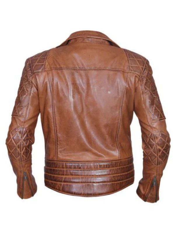 Distressed Sandwash Biker Brown Leather Jacket - Sale