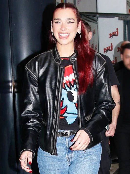 Dua Lipa NRJ Studio Black Leather Jacket