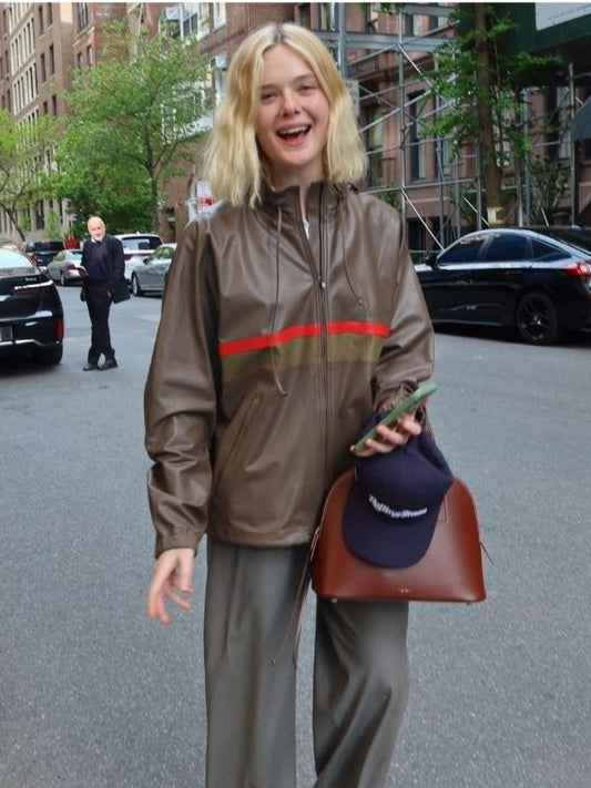 Elle Fanning Jilly Brown Leather Jacket