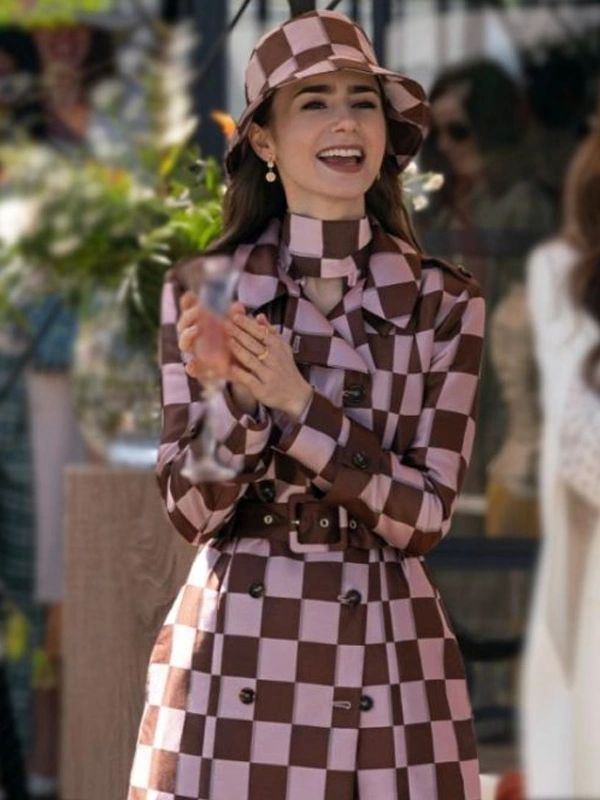 Emily In Paris S04 Lily Collins Checked Coat 