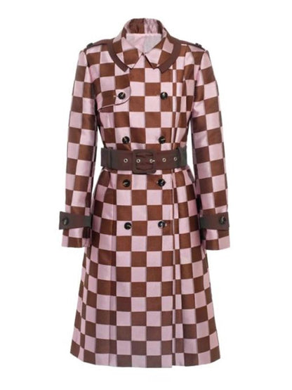 Emily In Paris S04 Lily Collins Pink & Brown Checked Coat