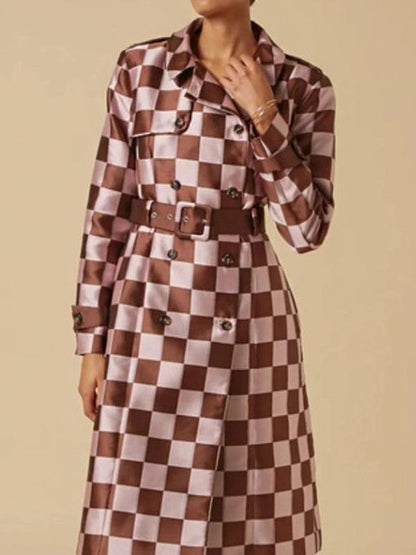 Lily Collins Emily In Paris S04 Pink and Brown Checked Coat