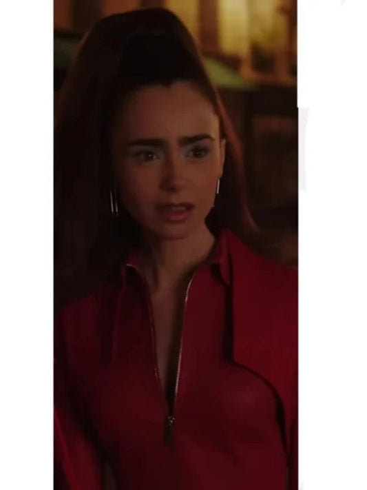 Emily Cooper Emily in Paris S04 Lily Collins Red Leather Jacket