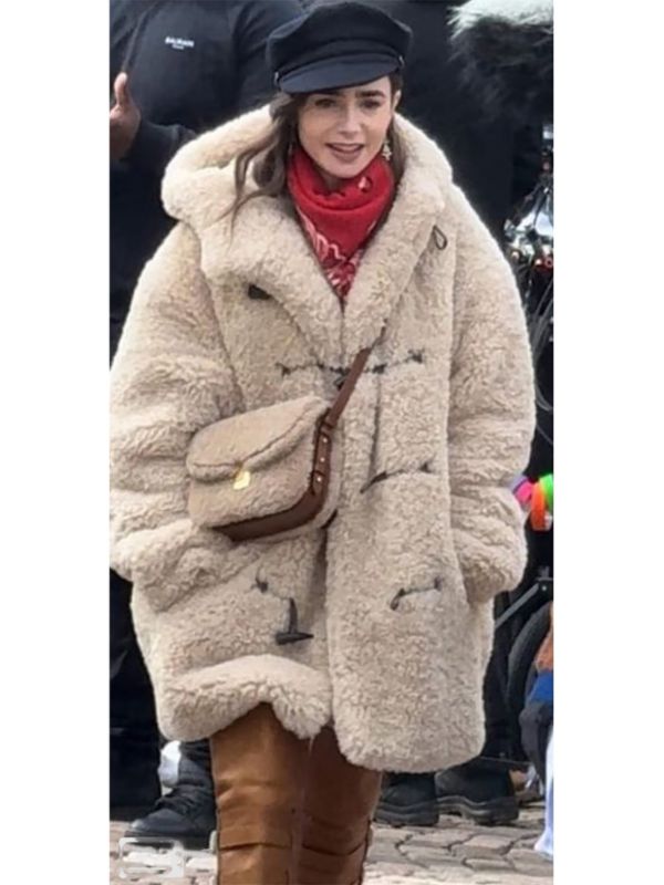 Lily Collins Emily In Paris S04 Lily Collins Shearling Jacket