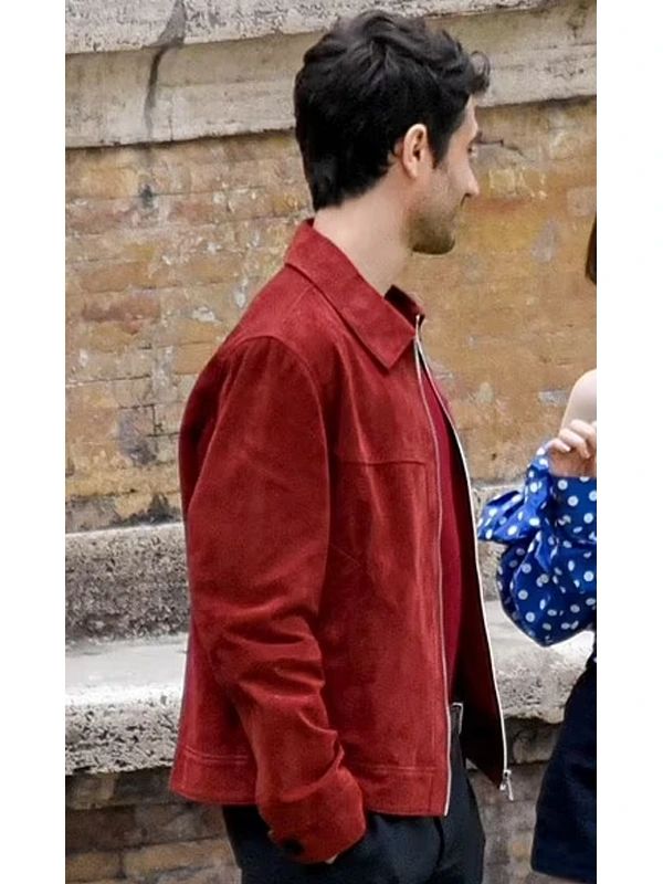 Emily in Paris S04 Marcello Red Suede Leather Jacket