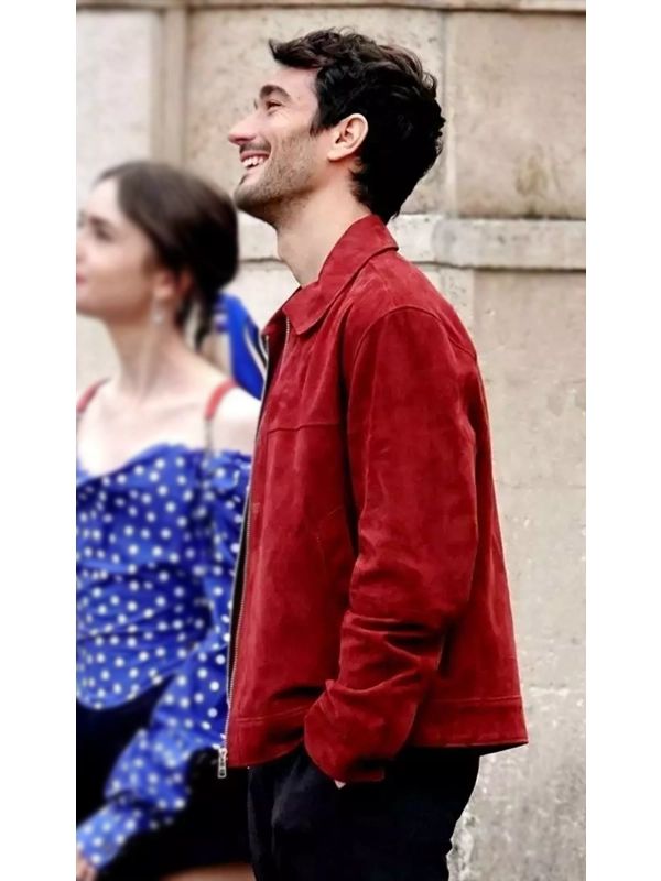 Emily in Paris Marcello Red Suede Leather Jacket