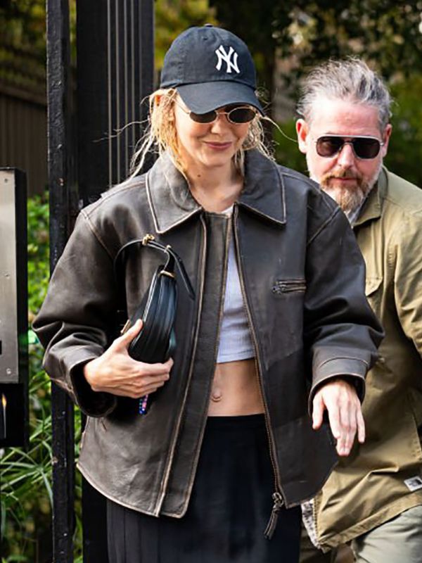 Gigi Hadid Maroon Biker Leather Jacket