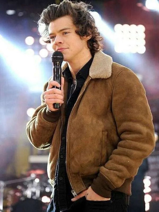 Harry Styles Street Style Brown Suede Leather Jacket