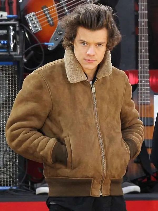 Harry Styles Street Style Brown Suede Leather Jacket