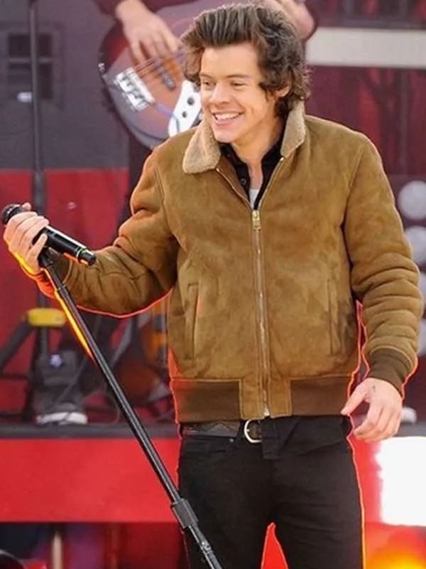 Harry Styles Street Style Brown Suede Leather Jacket