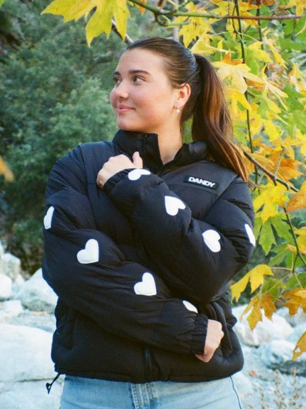 Heart Black Puffer Jacket - Free Shipping