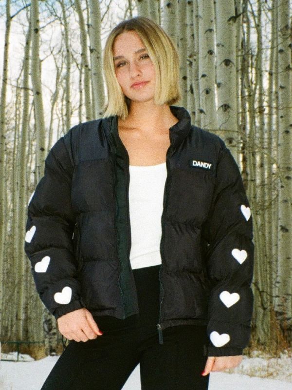 Heart Black Puffer Jacket - Free Shipping