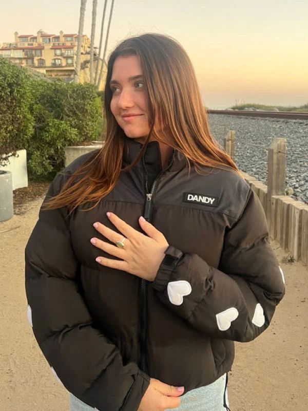 Heart Black Puffer Jacket - Free Shipping