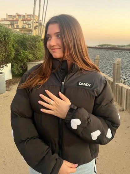 Heart Black Puffer Jacket - Free Shipping