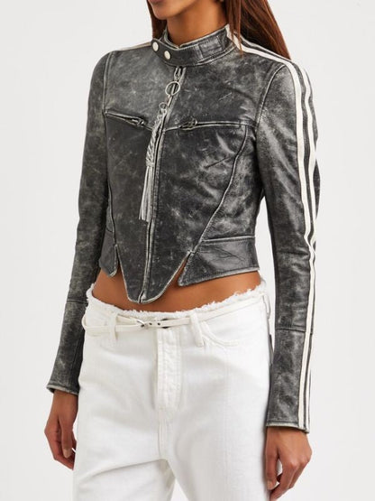 Katy Perry Distressed Cropped Leather Jacket